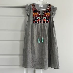 THMl Stripe Embroidered Dress in grey and white
